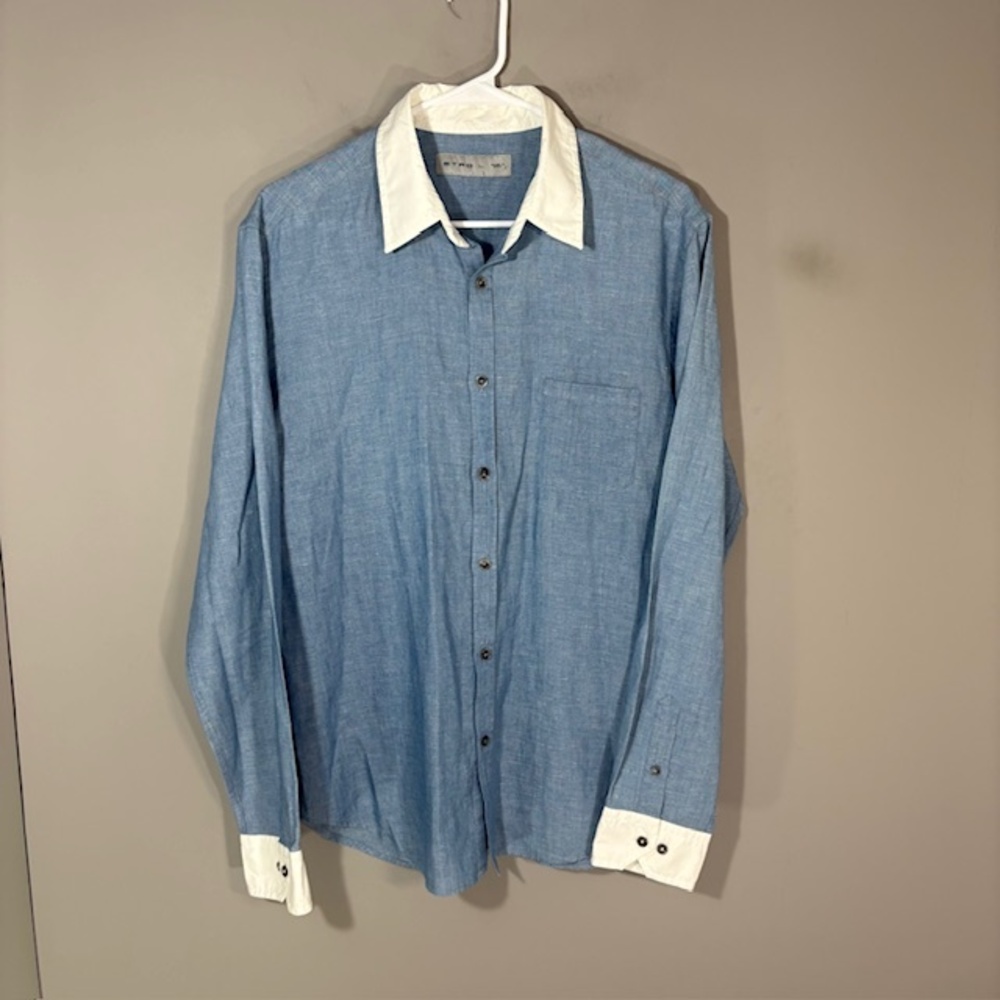 Etro Shirt Mens L Blue Solid Regular Fit Linen Cotton Dress Italy Long Sleeve